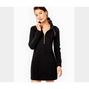 Lilly Pulitzer Skipper Solid Popover Dress Onyx Black Long Sleeve Women's Medium
